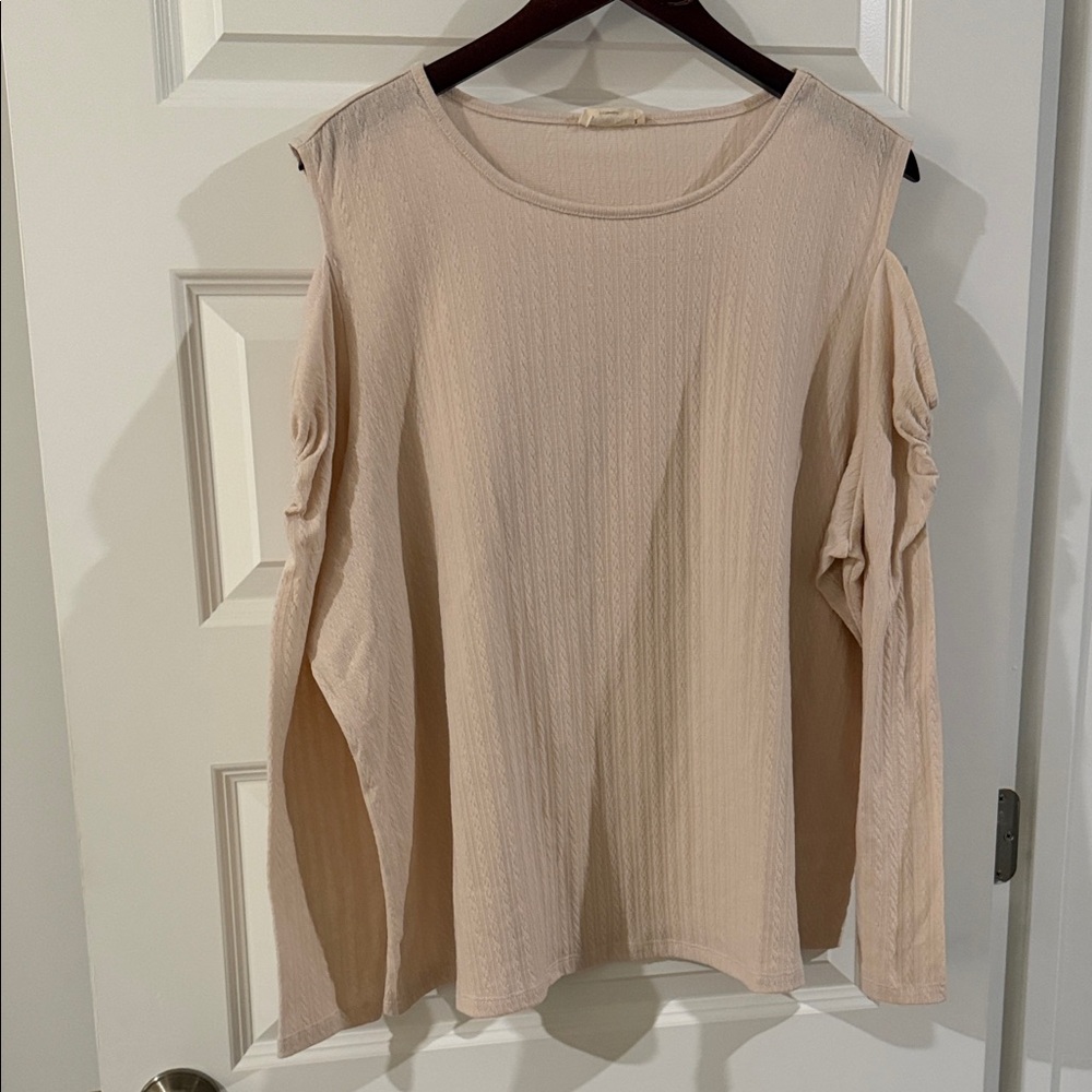 Como Blu Beige Cream Cold Shoulder Sweater Patterned Blouse 2X